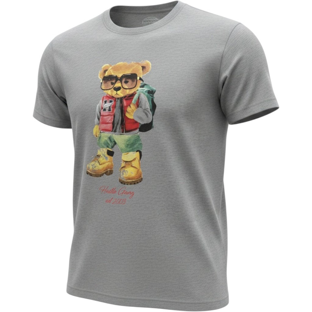 Hustle Gang Men 2XL Grey Teddy Bear Graphic T-Shirt Short Sleeve Streetwear Tees